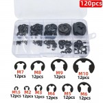 HS6631 120pcs Piece Carbon Steel E-Clamp Washer Combo Kit Circlip Retaining Ring for Shaft Fasteners