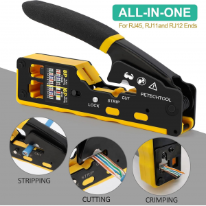 HS6785 Straight RJ45 Crimping Tool Kit, Integrated Ethernet Crimper Cat6 Cat5 Crimping Tool Ratchet Modular Data Cable Crimper